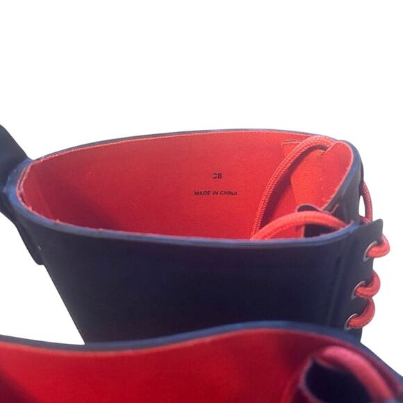 Rag & Bone Ansel Lace-Up Rain Boots Black and Red EUC Size 38 - Picture 9 of 9